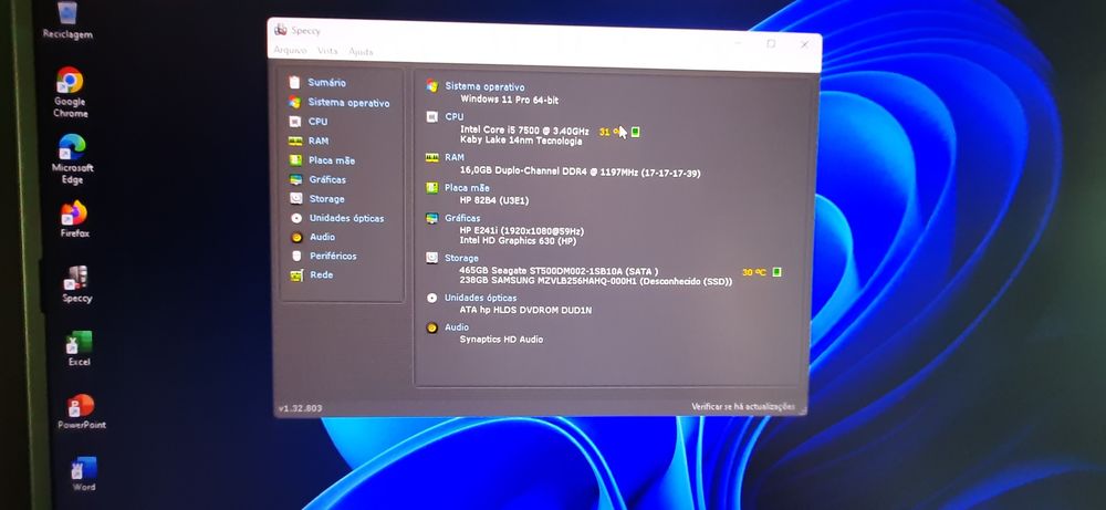 Pç HP 600G3 7ªG|i5.7500-3.4G|16G|NVMe256G+HDD500G|VGA/DP|Wifi+BT|W11