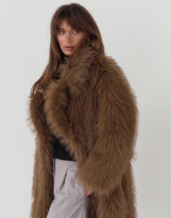 Шуба повної довжини з екохутра Yak, Rikky Hype — коричнева