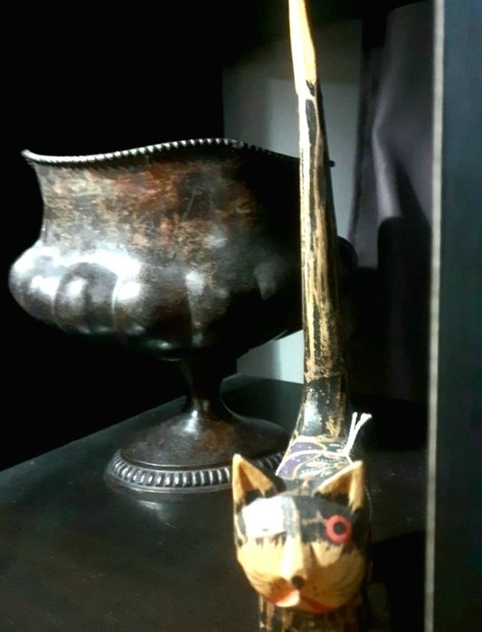 Gato preto madeira decorativo