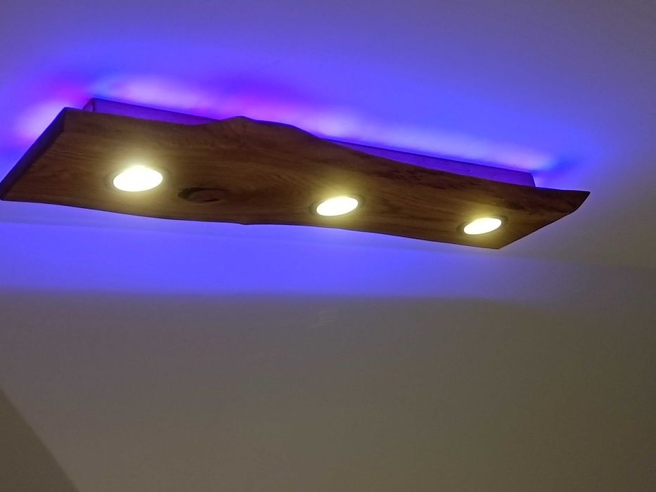 Unikalna lampa sufitowa z litego dębu – LED / RGB + Pilot (Handmade)