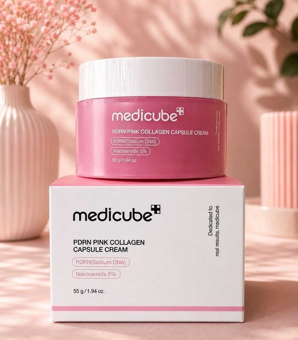 Крем Medicube PDRN Pink Collagen Capsule Cream 55 г / PDRN / колаген / ніацинамід 5% / гіалуронова кислота / зволоження / пружність / оригінал