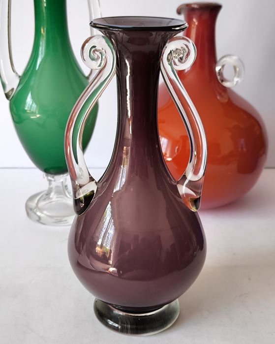 Amfora Tarnowiec piękne stare kolorowe szkło 27,5 cm