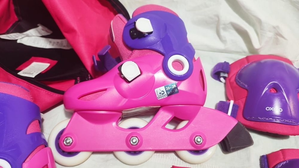 Kit completo de patins em linha, rosa, menina