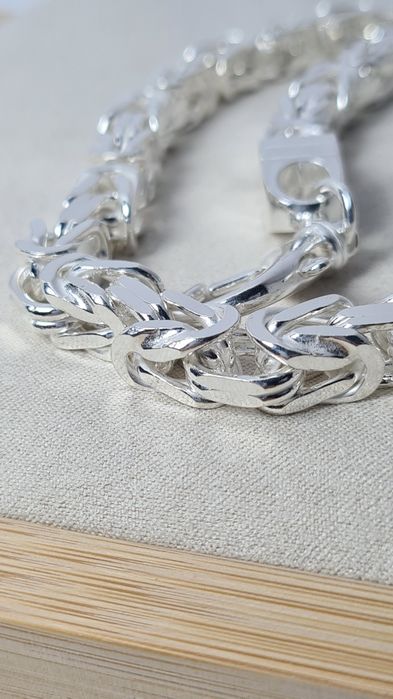 Nowy srebrny komplet męski splot królewski łańcuszek bransoletka 925