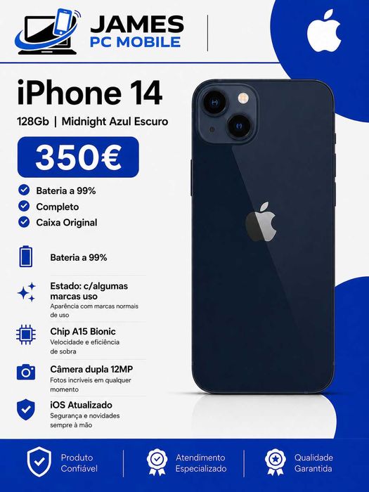 IPHONE 14 - 128Gb MidNight c/99% Bateria