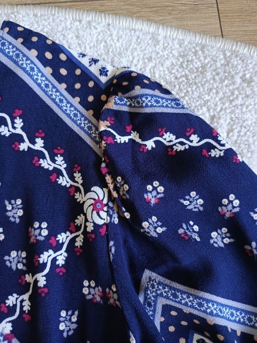 granatowa sukienka midi M&S w kwiaty geometryczna w talii elegancka 36