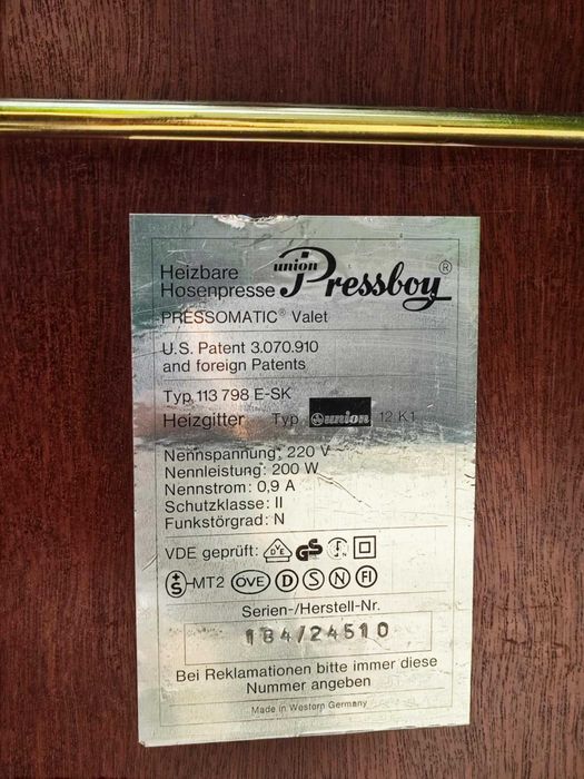 Wieszak,lokaj,vintage lata 70-80,Union Pressboy