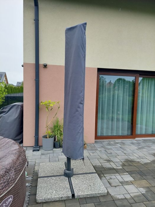 Parasol ogrodowy 3x3 m brązowy pokrowiec płyty granitowe komplet