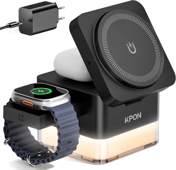KPON Stacja ładująca Apple Watch i iPhone do Magsafe, 3 w 1