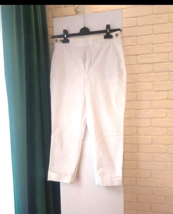 spodnie zara r 36 biale bawelna 7/8 lub 3/4