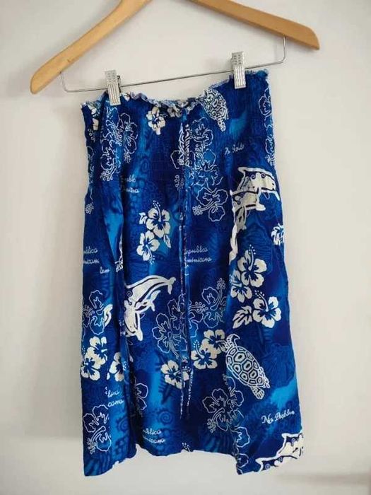 Vestido Tropical Azul República Dominicana – Estampado Marítimo – 10-12 anos