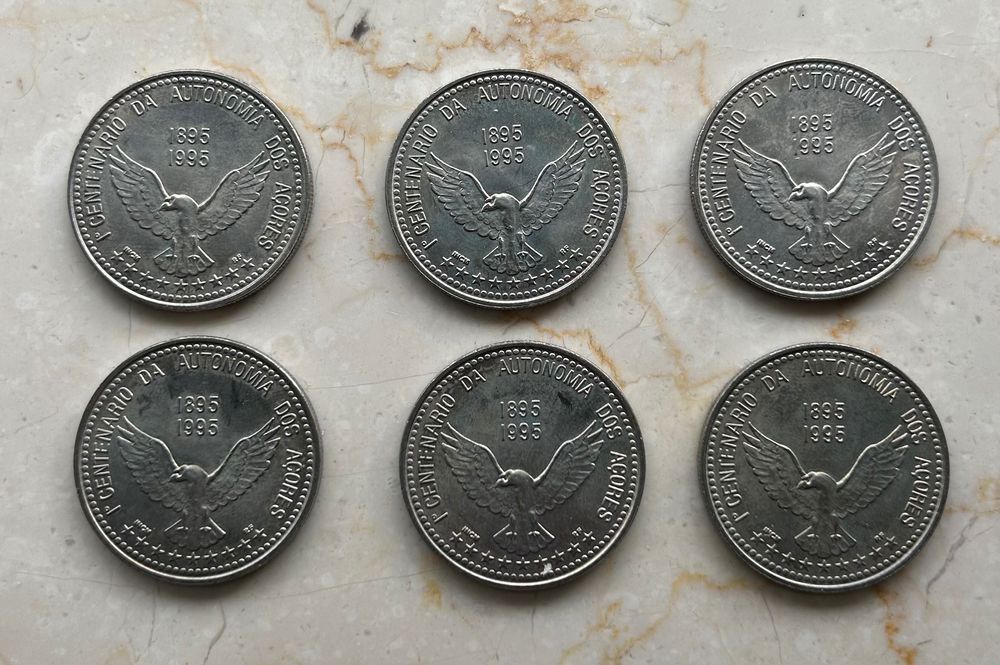 Lote de 6 × Portugal 100 Escudos (1995) Autonomia dos Açores KM#47