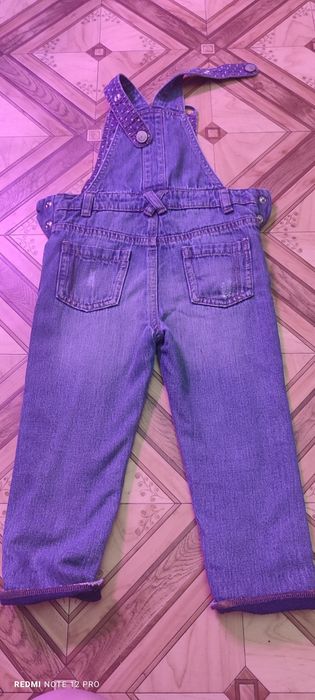 Полукомбінезон джинсовий для дівчинки на флісі 18-24, 92 розмір