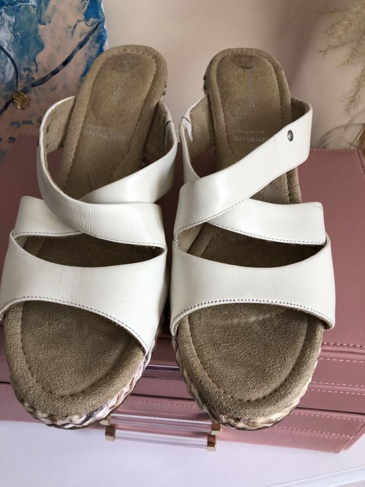 Klapki espadryle Rockport  39 ecru skóra naturalna , koturna ,nowe