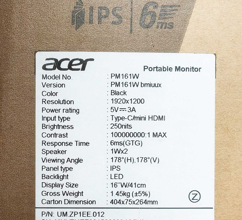 Монітор Acer PM161Wbmiuux (UM.ZP1EE.012)