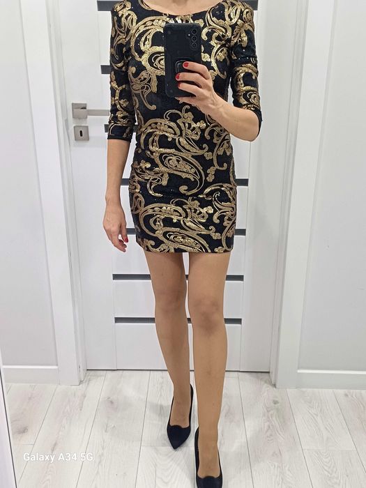 Sukienka cekinowa czarno-zlota. Rozmiar S. Bal/Andrzejki/Sylwester