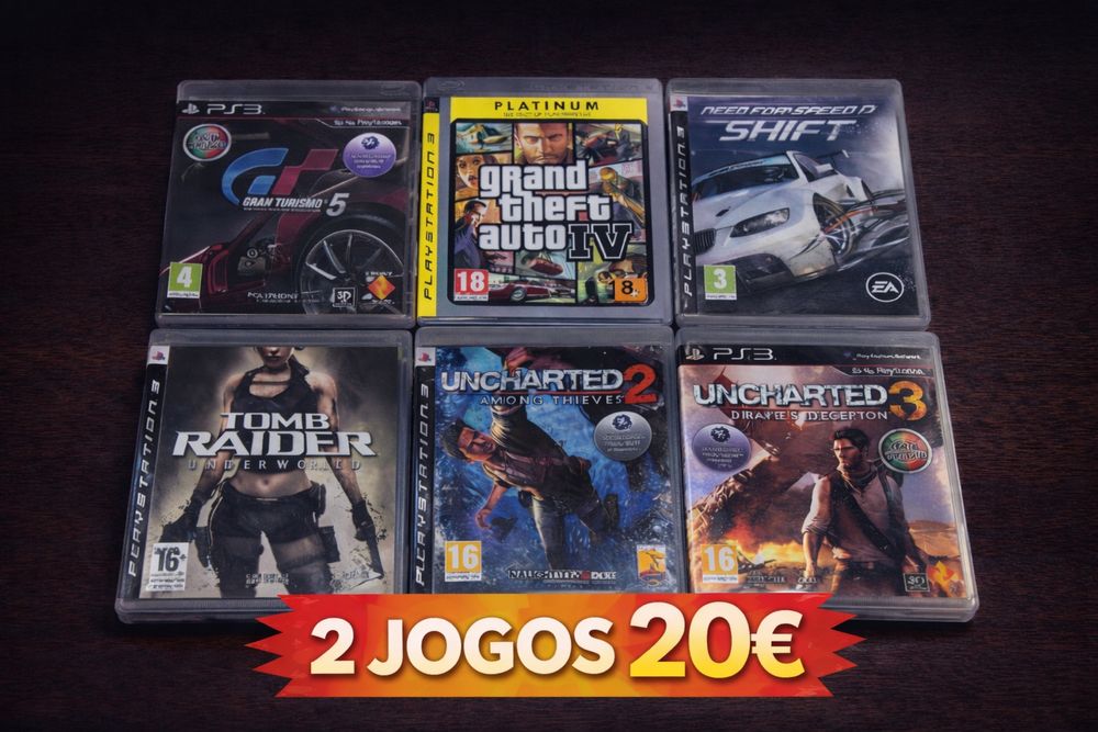 Pack Jogos PS3 Originais – GTA IV, Uncharted, Gran Turismo, NFS