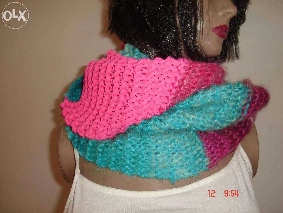 Handmade ręczna praca kolorowy szal szalik komin