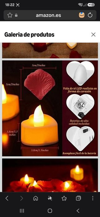 Velas led em forma de coração