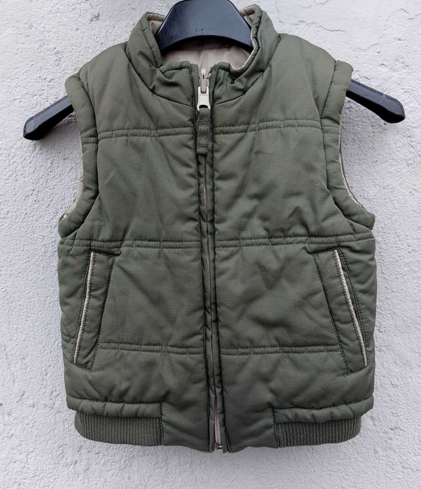 Pikowana dwustronna kamizelka chlopieca 86 kieszenie stojka khaki bez