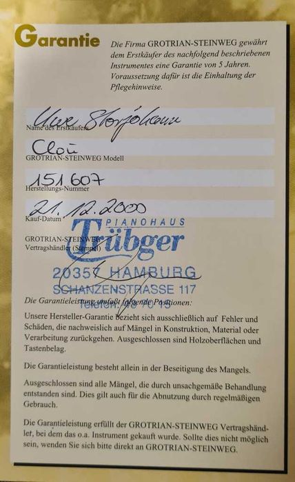 Profesjonalne, najlepsze pianino Grotrian Steinweg 1996 r. + silent