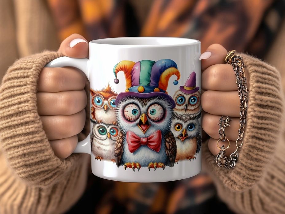 efektowny kubek szalona zabawna sowa sówka ceramika + pudełko 330ml