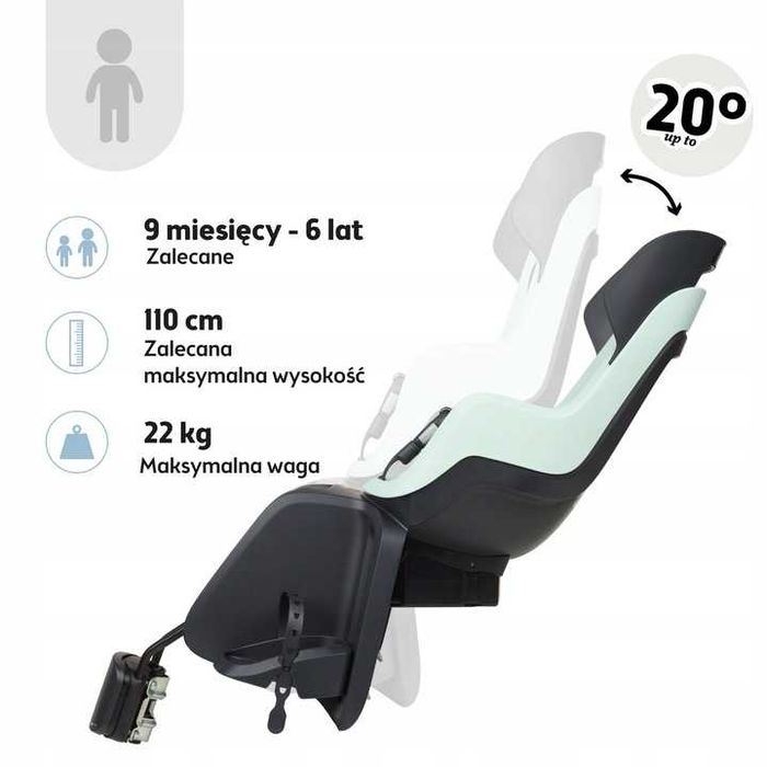 Fotelik rowerowy tylny POZNAŃ Bobike GO RS do ramy ODCHYLANY mint