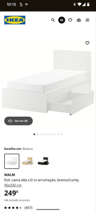 Camas Malm 90x200 com gavetoes