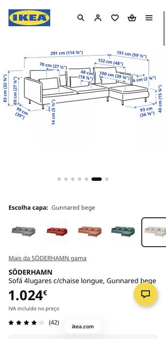 Sofá Ikea SÖDERHAMN 4 lugares com chaise longue