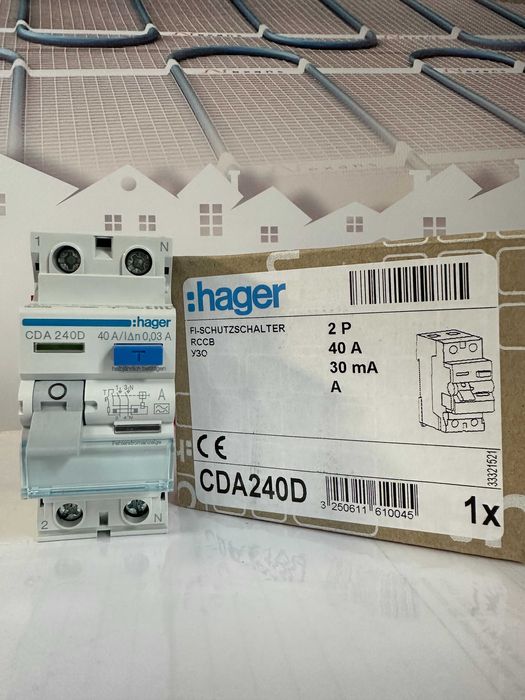 ПЗВ Диференціальне реле Hager 2x40 A, 30 mA, A, 2м CDA225D 240D 263D