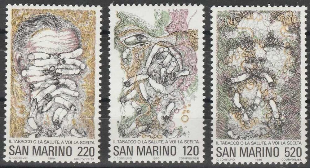 znaczki San Marino - papierosy - rzuć palenie - 1980 - czyste **