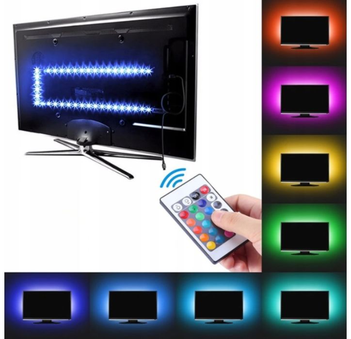 Taśma LED USB TV RGB + PILOT 1 metr - Podświetlenie TV 5V
