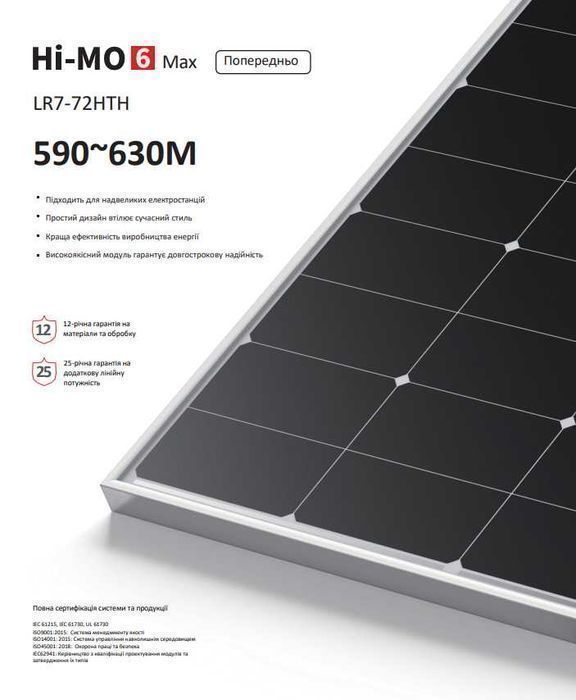 ‼️79$ Сонячні панелі LONGi 615 Вт Bifacial V2R LR8-66HGD двосторонні‼️