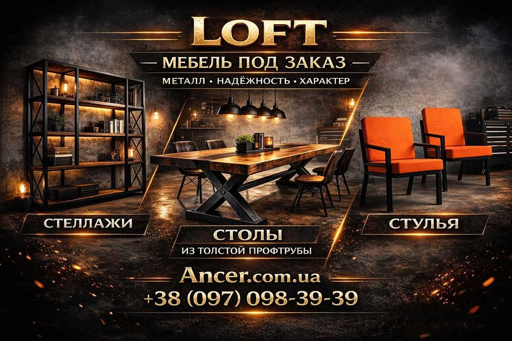 Лофт меблі на замовлення | Столи, стелажі, каркаси