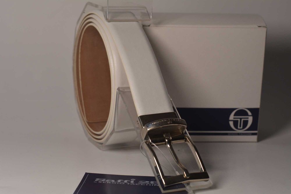Biały męski pasek skórzany włoski Sergio Tacchini