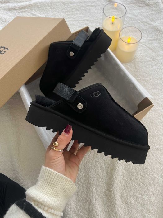 Уггі UGG Lanah Clog Platform Black premium осінні/зимові з хутром клоги