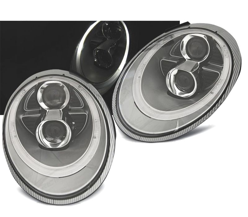 FAROIS FRONTAIS PARA PORSCHE CARRERA 997 04-09 OLHOS DE ANGEL XENON FUNDO CINZA CLARO