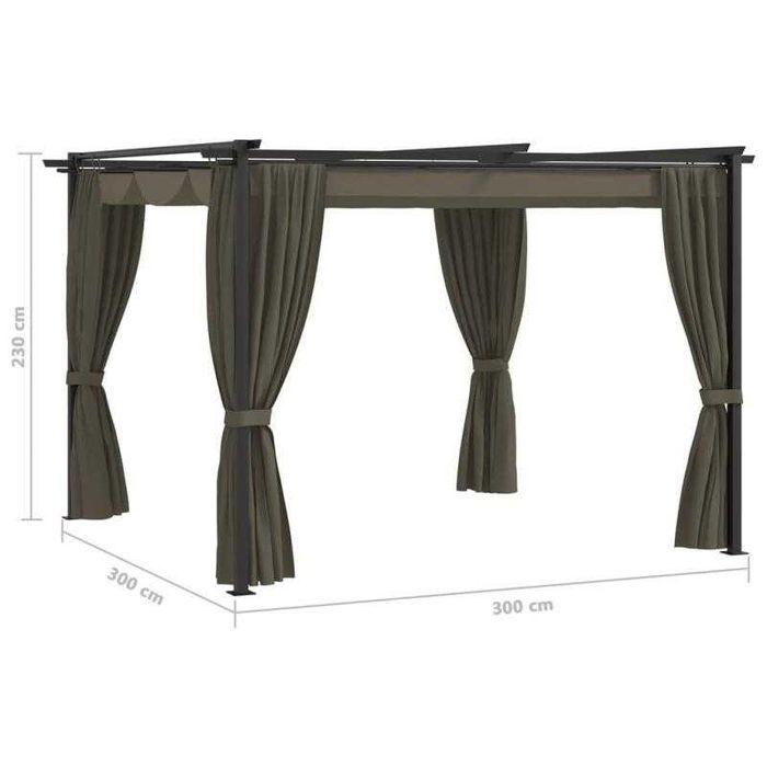 Gazebo com Cortinas 3x3 m – Cinzento Acastanhado