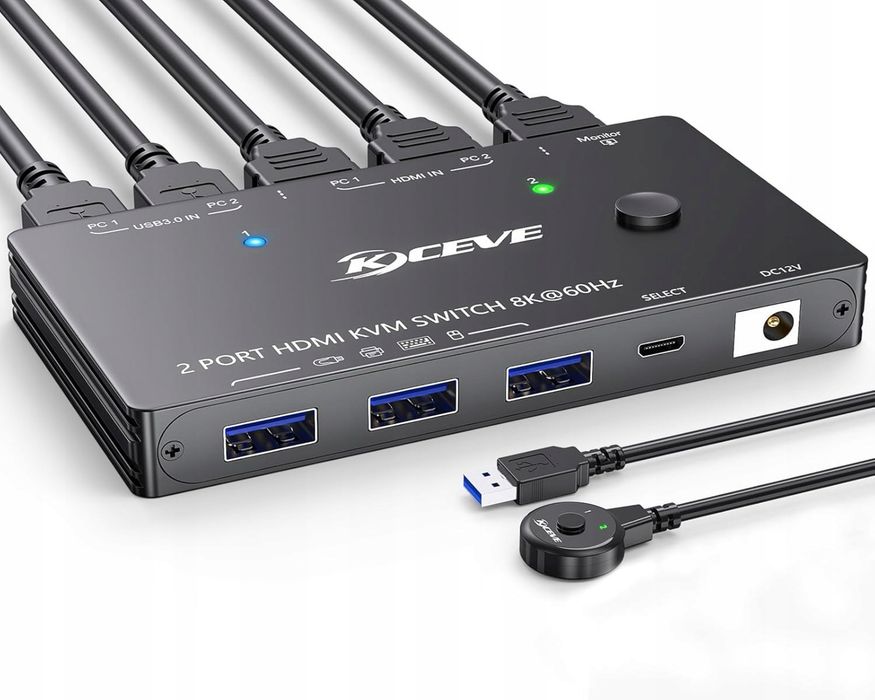 Przełącznik KVM KC-KVM8201 HDMI 8K 60Hz 1 monitor 2 PС