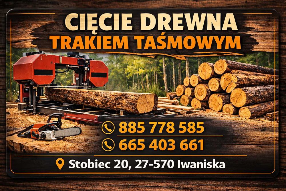 Usługi trakiem taśmowym, przecieranie drewna, cięcie drewna