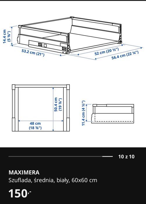 Szuflady wewnętrzne i wysuwany blat do kuchni Ikea Metod 2 szt