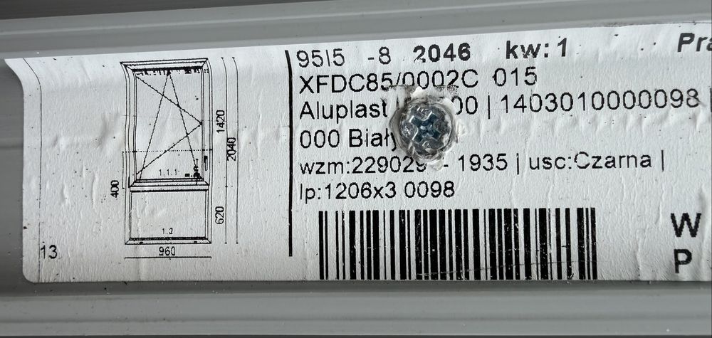Okna PCV nowe Aluplast 66x204, 96x204 - kilka sztuk!