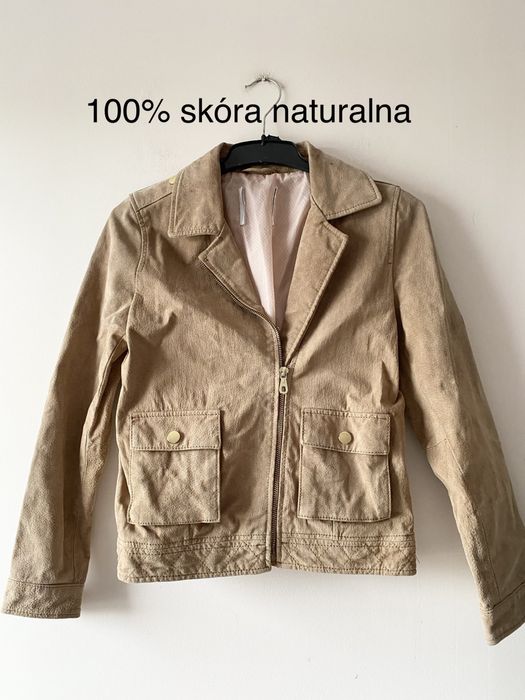 Mango skorzana zamszowa kurtka ramoneska