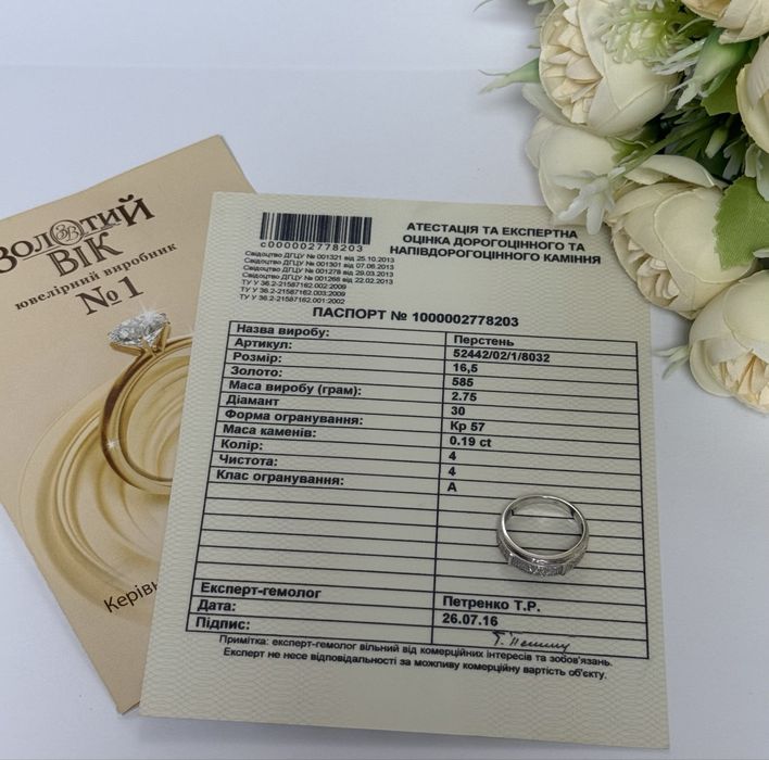 Золотое кольцо с бриллиантами 16,5р