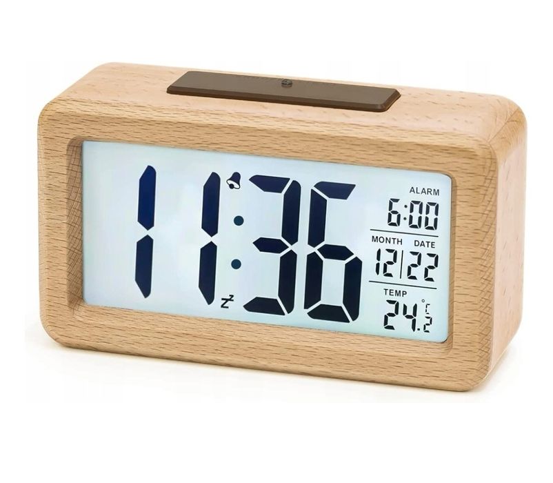 Cyfrowy budzik Drewniany zegar nocny