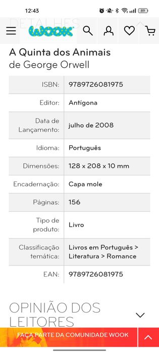 Livro "a quinta dos animais"
