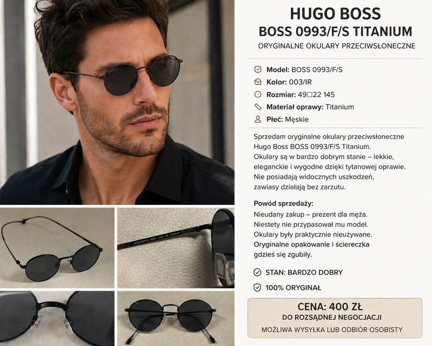 Hugo Boss BOSS 0993/F/S Titanium – oryginalne