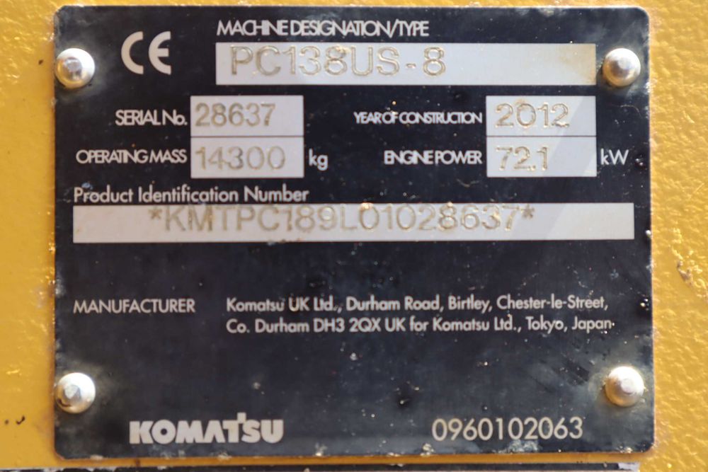 Komatsu PC138US-8 2012 Escavadora de rastos