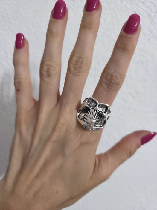 Srebrny pierścionek pierścień sygnet czaszka alternative Gothic emo y2