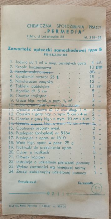 Stara apteczka samochodowa komplet